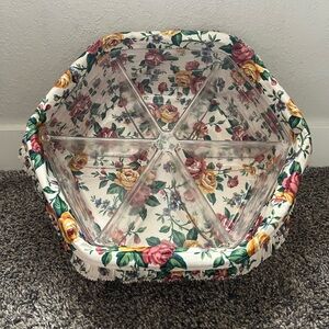Longaberger Baskets Handwoven Rose Floral Lined Cloth Hexagon Tray Divider Large